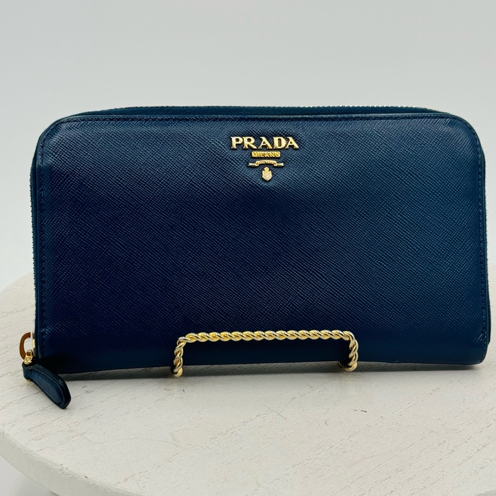 PRADA Long Wallet Full Zipper Blue